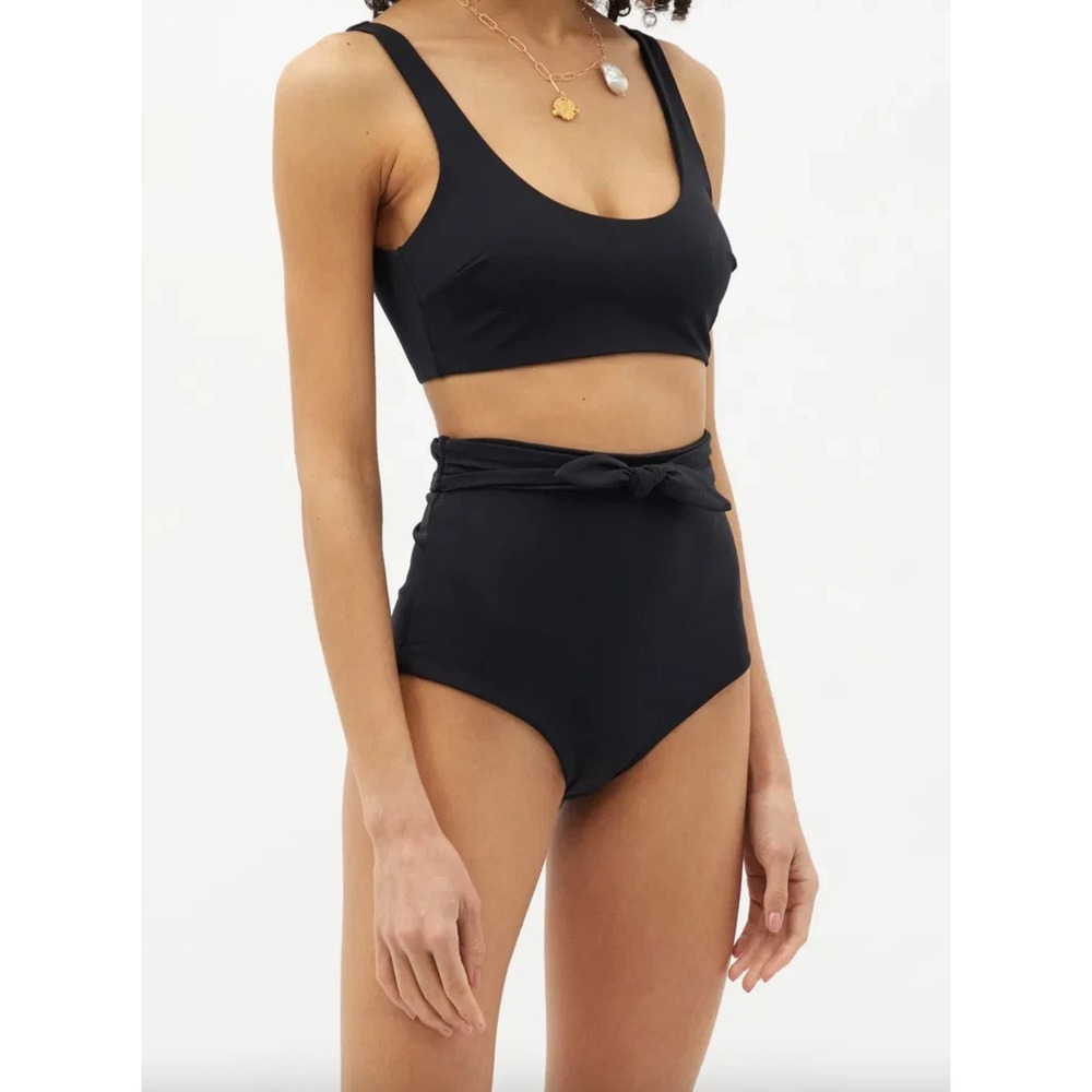 Mara Hoffman Jay High Waisted Tie Front Bikini Bottom Size L Black